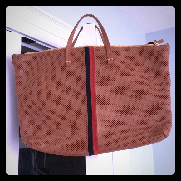 Clare V Handbags - Clare V Perforated Leather & Stripe Attaché Tote